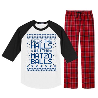 Deck The Halls With Matzo Balls Funny Hanukkah Ugly Raglan Sleeve Pajama Set