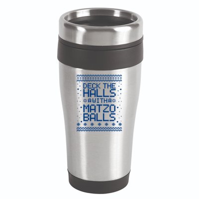 Deck The Halls With Matzo Balls Funny Hanukkah Ugly 16oz Travel Tumbler