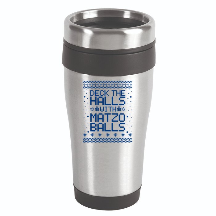 Deck The Halls With Matzo Balls Funny Hanukkah Ugly 16oz Travel Tumbler