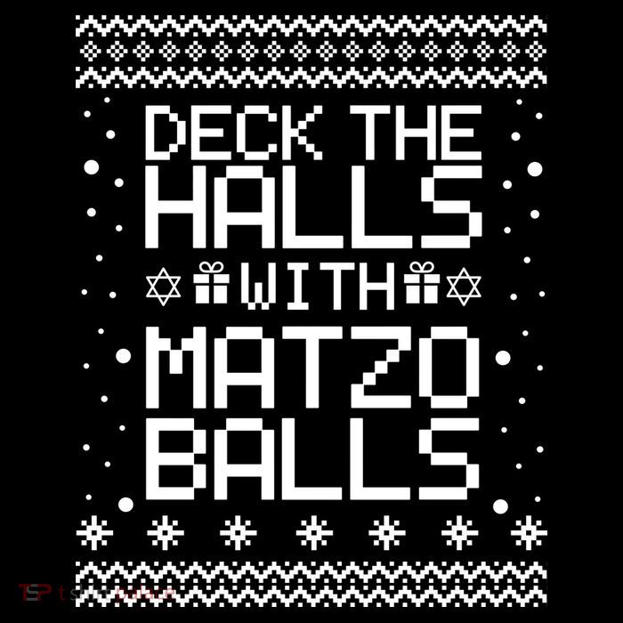 Deck The Halls With Matzo Balls Funny Hanukkah Ugly Cropped Pullover Crew