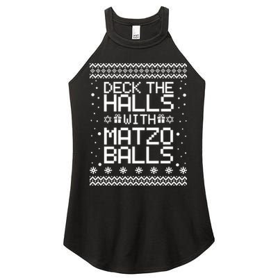 Deck The Halls With Matzo Balls Funny Hanukkah Ugly Women's Perfect Tri Rocker Tank