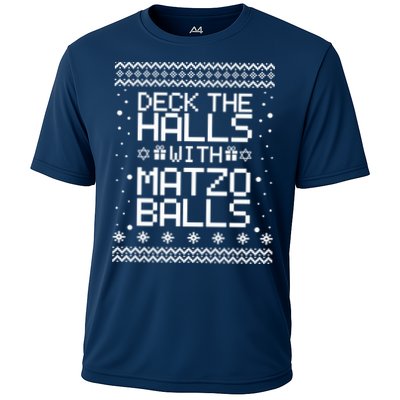 Deck The Halls With Matzo Balls Funny Hanukkah Ugly Performance Shirt