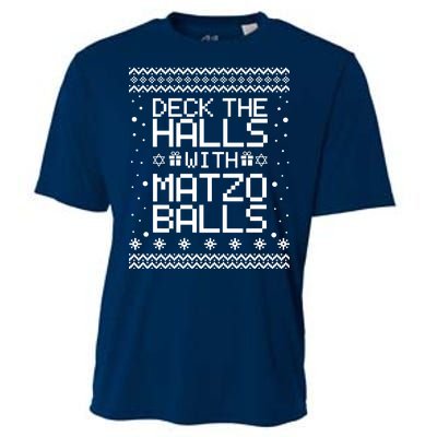 Deck The Halls With Matzo Balls Funny Hanukkah Ugly Cooling Performance Crew T-Shirt