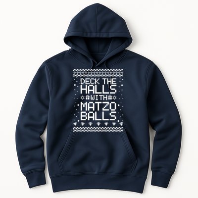 Deck The Halls With Matzo Balls Funny Hanukkah Ugly Hoodie