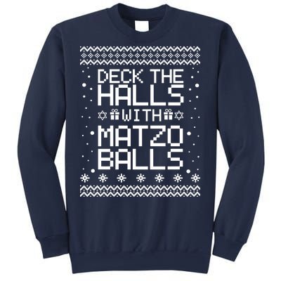 Deck The Halls With Matzo Balls Funny Hanukkah Ugly Sweatshirt