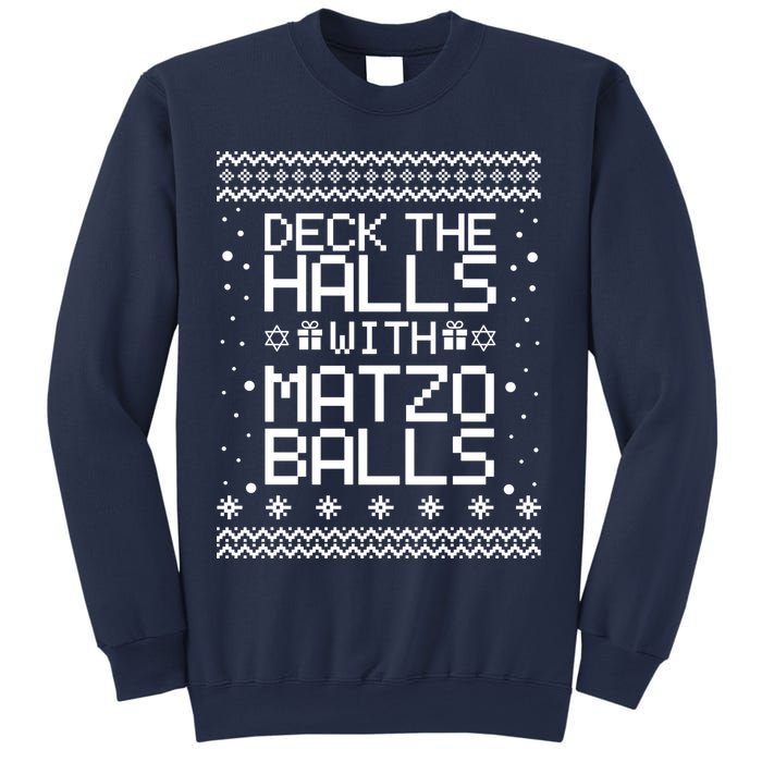 Deck The Halls With Matzo Balls Funny Hanukkah Ugly Sweatshirt
