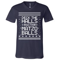 Deck The Halls With Matzo Balls Funny Hanukkah Ugly V-Neck T-Shirt