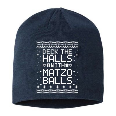Deck The Halls With Matzo Balls Funny Hanukkah Ugly Sustainable Beanie