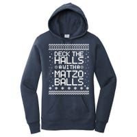 Deck The Halls With Matzo Balls Funny Hanukkah Ugly Women's Pullover Hoodie