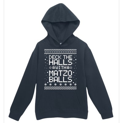 Deck The Halls With Matzo Balls Funny Hanukkah Ugly Urban Pullover Hoodie