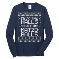 Deck The Halls With Matzo Balls Funny Hanukkah Ugly Tall Long Sleeve T-Shirt