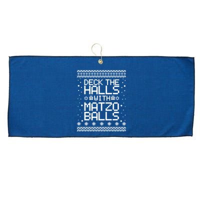 Deck The Halls With Matzo Balls Funny Hanukkah Ugly Large Microfiber Waffle Golf Towel