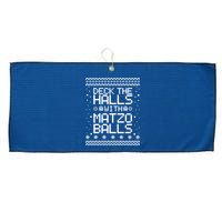 Deck The Halls With Matzo Balls Funny Hanukkah Ugly Large Microfiber Waffle Golf Towel