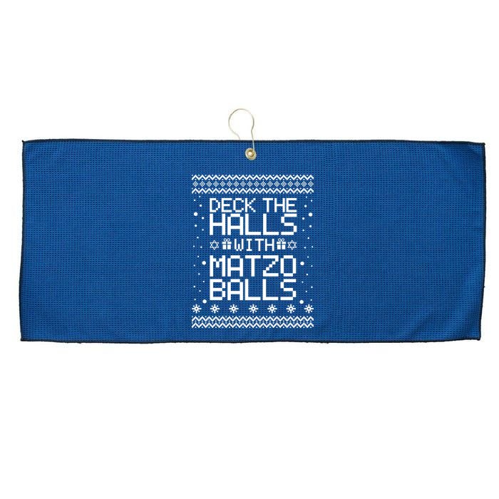Deck The Halls With Matzo Balls Funny Hanukkah Ugly Large Microfiber Waffle Golf Towel
