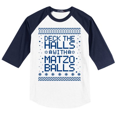 Deck The Halls With Matzo Balls Funny Hanukkah Ugly Baseball Sleeve Shirt