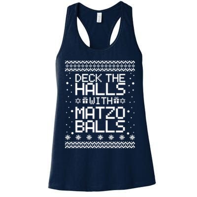 Deck The Halls With Matzo Balls Funny Hanukkah Ugly Womens Tank Top