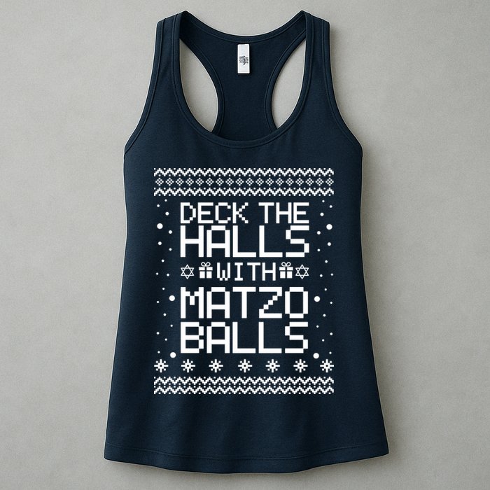 Deck The Halls With Matzo Balls Funny Hanukkah Ugly Womens Tank Top
