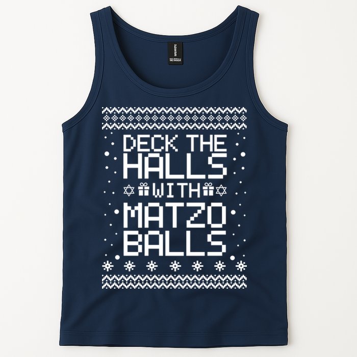 Deck The Halls With Matzo Balls Funny Hanukkah Ugly Tank Top