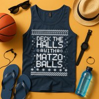 Deck The Halls With Matzo Balls Funny Hanukkah Ugly Tank Top