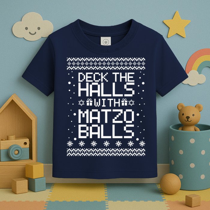 Deck The Halls With Matzo Balls Funny Hanukkah Ugly Toddler T-Shirt