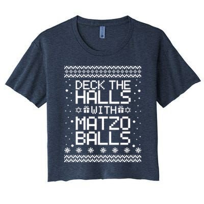 Deck The Halls With Matzo Balls Funny Hanukkah Ugly Crop Top