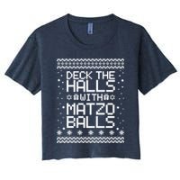 Deck The Halls With Matzo Balls Funny Hanukkah Ugly Women's Crop Top Tee