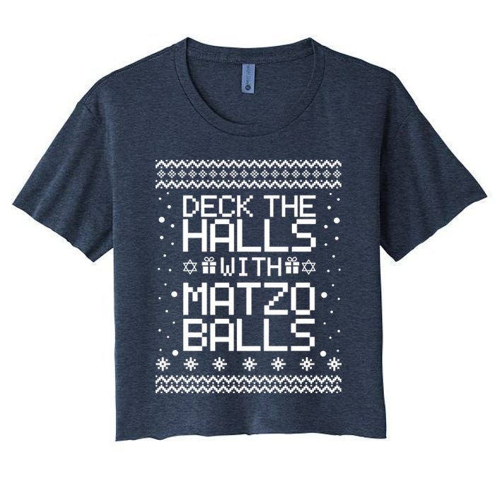 Deck The Halls With Matzo Balls Funny Hanukkah Ugly Women's Crop Top Tee