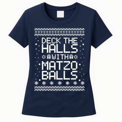 Deck The Halls With Matzo Balls Funny Hanukkah Ugly Womens T-Shirt