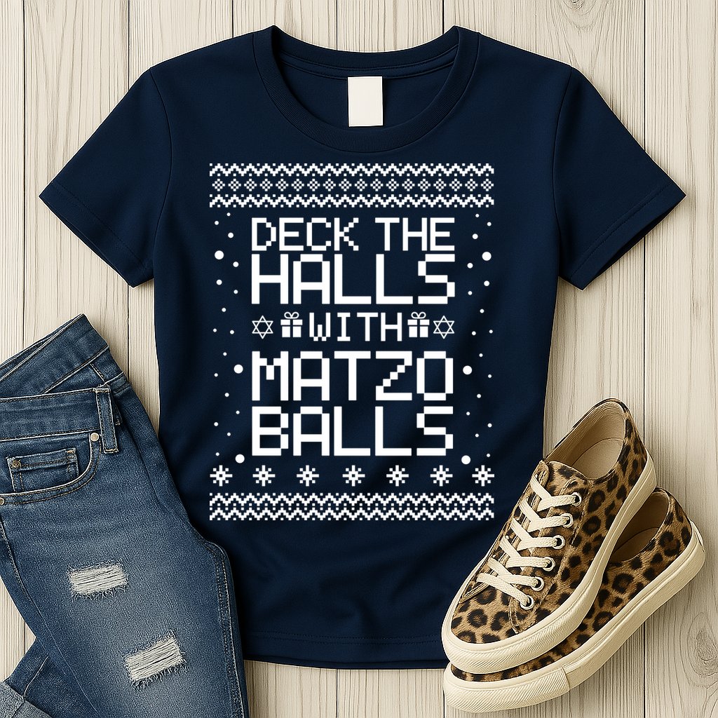 Deck The Halls With Matzo Balls Funny Hanukkah Ugly Womens T-Shirt