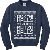 Deck The Halls With Matzo Balls Funny Hanukkah Ugly Kids Sweatshirt