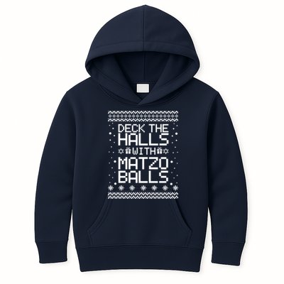 Deck The Halls With Matzo Balls Funny Hanukkah Ugly Kids Hoodie