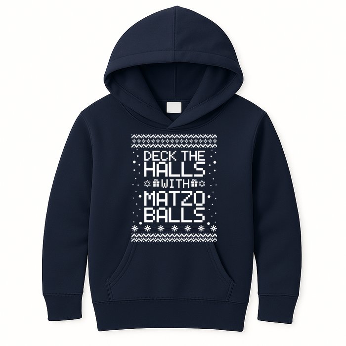 Deck The Halls With Matzo Balls Funny Hanukkah Ugly Kids Hoodie