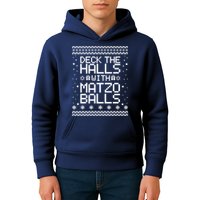 Deck The Halls With Matzo Balls Funny Hanukkah Ugly Kids Hoodie
