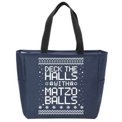 Deck The Halls With Matzo Balls Funny Hanukkah Ugly Zip Tote Bag