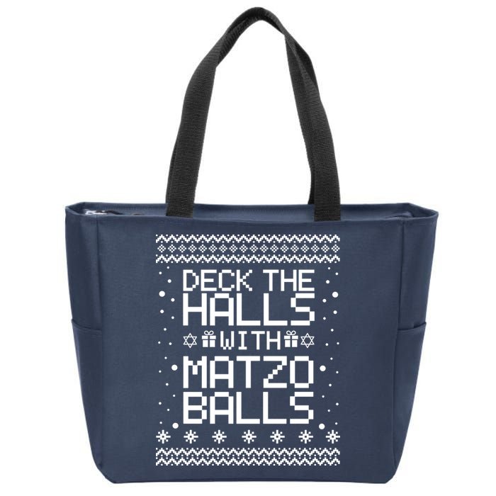 Deck The Halls With Matzo Balls Funny Hanukkah Ugly Zip Tote Bag