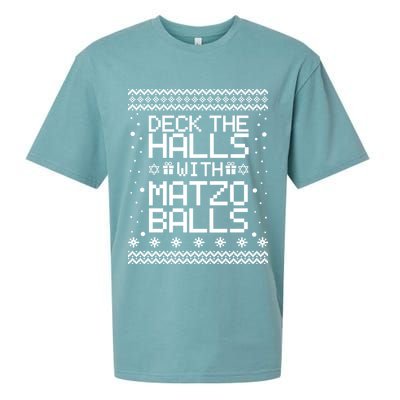 Deck The Halls With Matzo Balls Funny Hanukkah Ugly Sueded Cloud Jersey T-Shirt