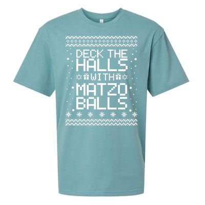 Deck The Halls With Matzo Balls Funny Hanukkah Ugly Sueded Cloud Jersey T-Shirt