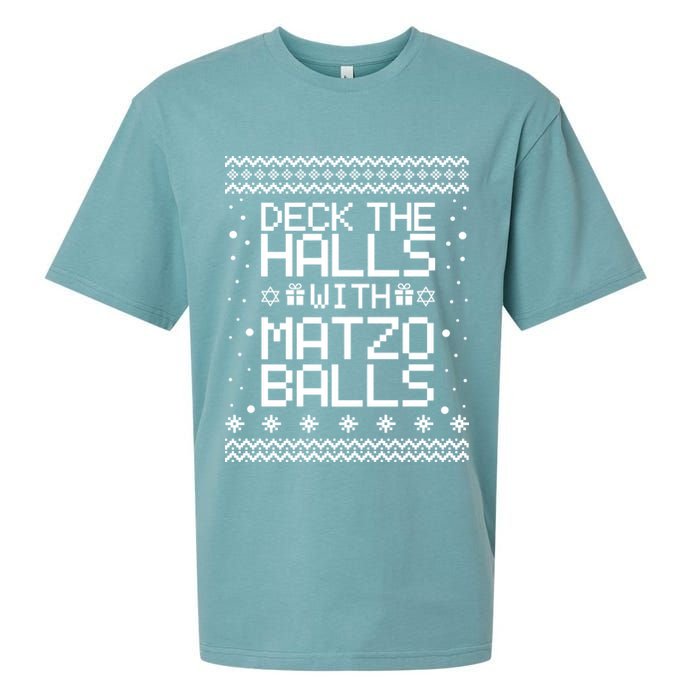 Deck The Halls With Matzo Balls Funny Hanukkah Ugly Sueded Cloud Jersey T-Shirt