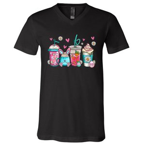 Drinks Easter Daisy Cute Bunny Gift for easter V-Neck T-Shirt