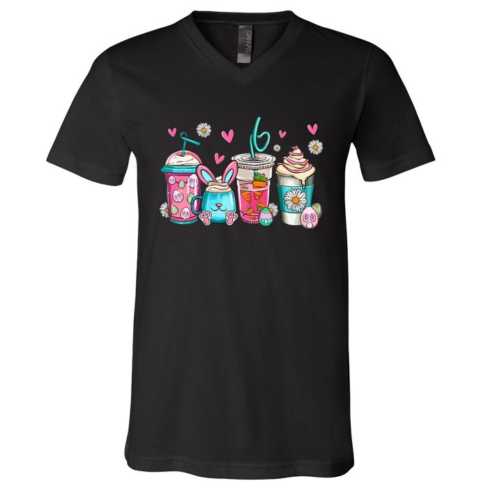 Drinks Easter Daisy Cute Bunny Gift for easter V-Neck T-Shirt