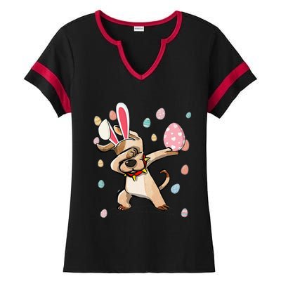 Dabbing Easter Dog Bunny Ears Gift Ladies Halftime Notch Neck Tee