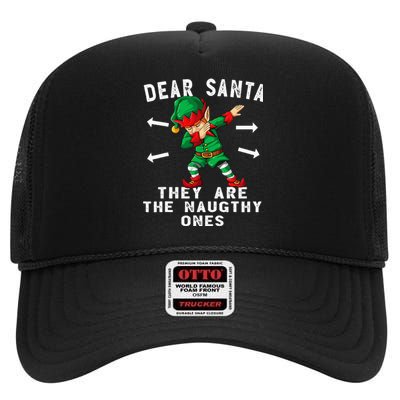 Dabbing Elf  Dear Santa They Are The Naughty Ones Xmas High Crown Mesh Back Trucker Hat