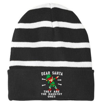 Dabbing Elf  Dear Santa They Are The Naughty Ones Xmas Striped Beanie with Solid Band