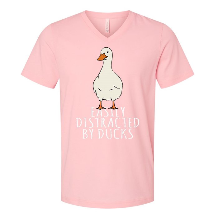 Duck Easily Distracted By Ducks V-Neck T-Shirt