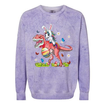 Dinosaur Easter Day Unicorn Riding Trex Bunny Costume Gift Colorblast Crewneck Sweatshirt