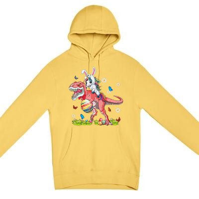 Dinosaur Easter Day Unicorn Riding Trex Bunny Costume Gift Premium Pullover Hoodie