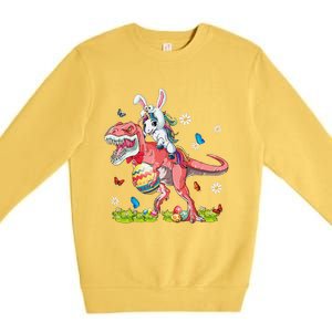 Dinosaur Easter Day Unicorn Riding Trex Bunny Costume Gift Premium Crewneck Sweatshirt