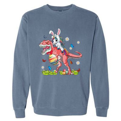 Dinosaur Easter Day Unicorn Riding Trex Bunny Costume Gift Garment-Dyed Sweatshirt