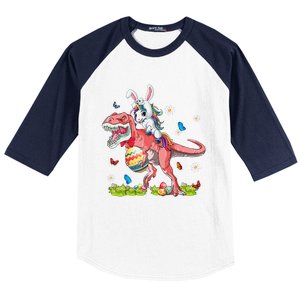 Dinosaur Easter Day Unicorn Riding Trex Bunny Costume Gift Baseball Sleeve Shirt