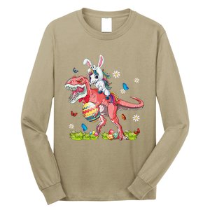 Dinosaur Easter Day Unicorn Riding Trex Bunny Costume Gift Long Sleeve Shirt